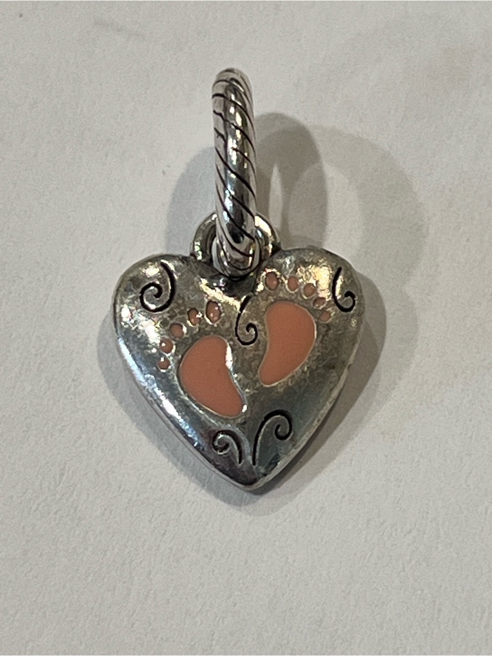 Brighton Silver Heart Charm with Pink Footprint Inlay